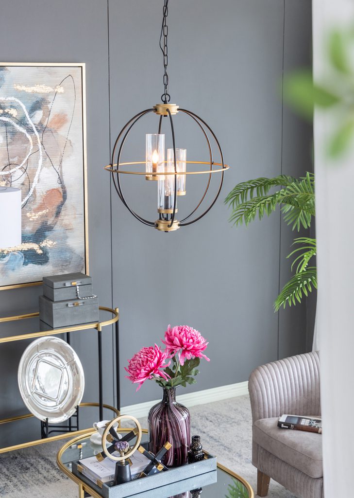 A&B Home Bundle of 10 Winston 20" x 22" 3-Light Black Orb Frame Chandelier With Gold Accent