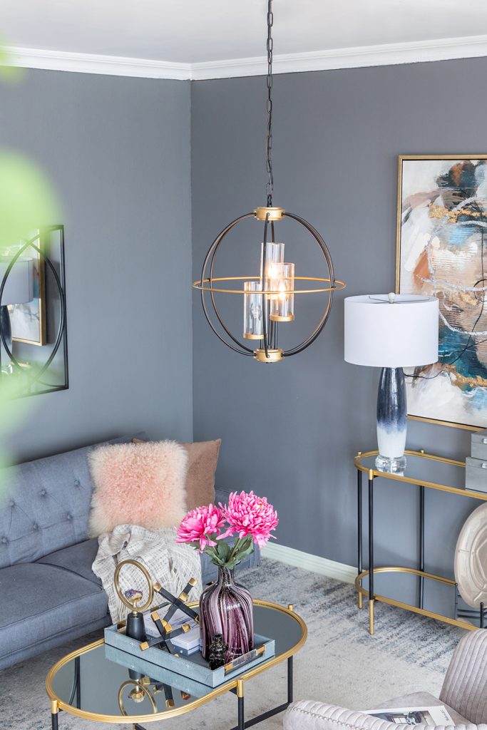 A&B Home Bundle of 10 Winston 20" x 22" 3-Light Black Orb Frame Chandelier With Gold Accent