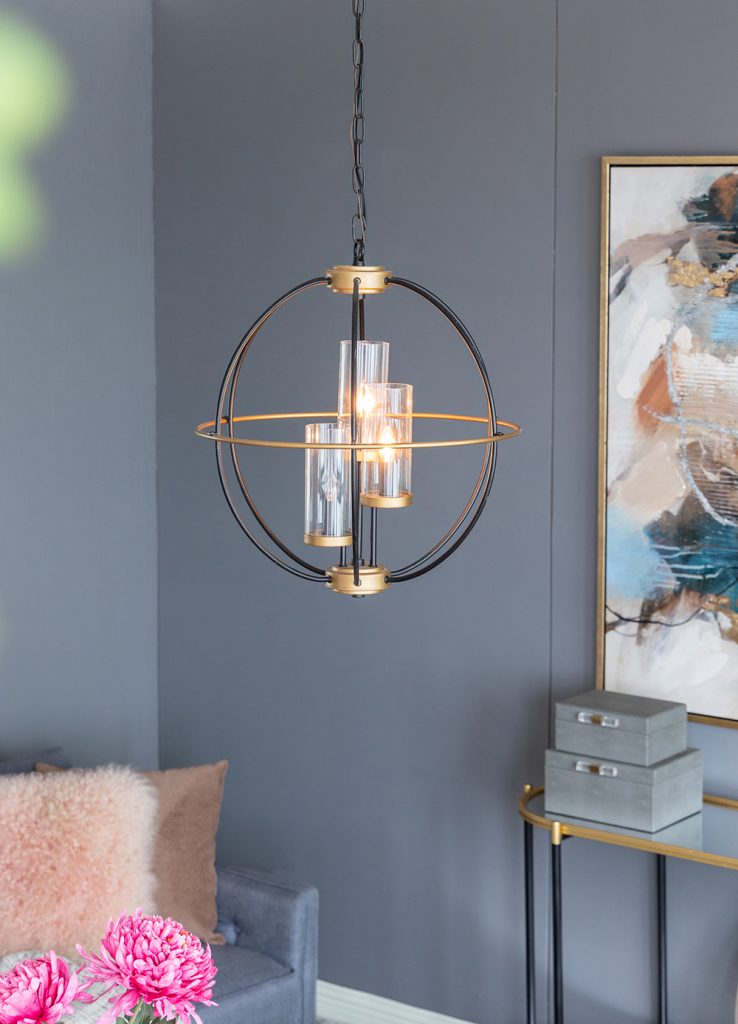 A&B Home Bundle of 10 Winston 20" x 22" 3-Light Black Orb Frame Chandelier With Gold Accent