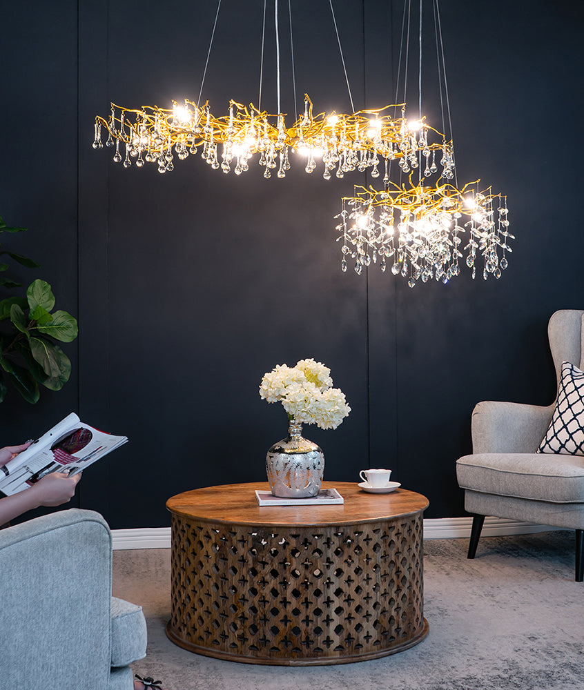 A&B Home Bundle of 3 24" x 20" Gold and Clear Chandelier