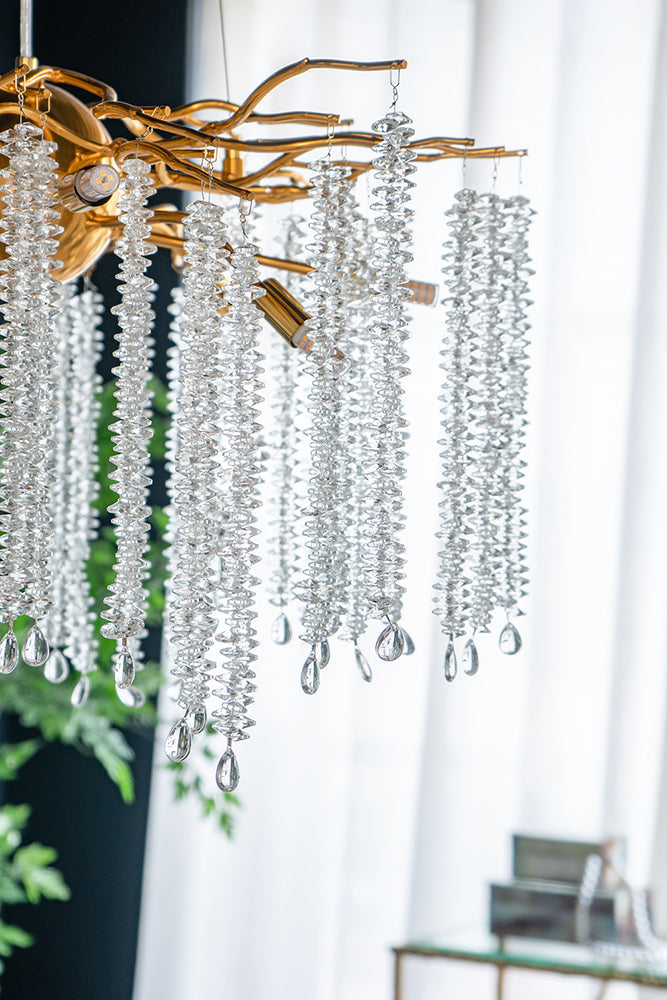 A&B Home Bundle of 3 24" x 20" Gold and Clear With Strands Droplets Chandelier
