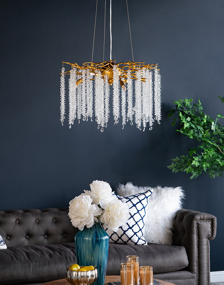 A&B Home Bundle of 3 24" x 20" Gold and Clear With Strands Droplets Chandelier