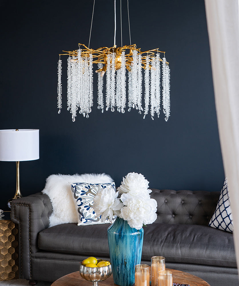 A&B Home Bundle of 3 24" x 20" Gold and Clear With Strands Droplets Chandelier