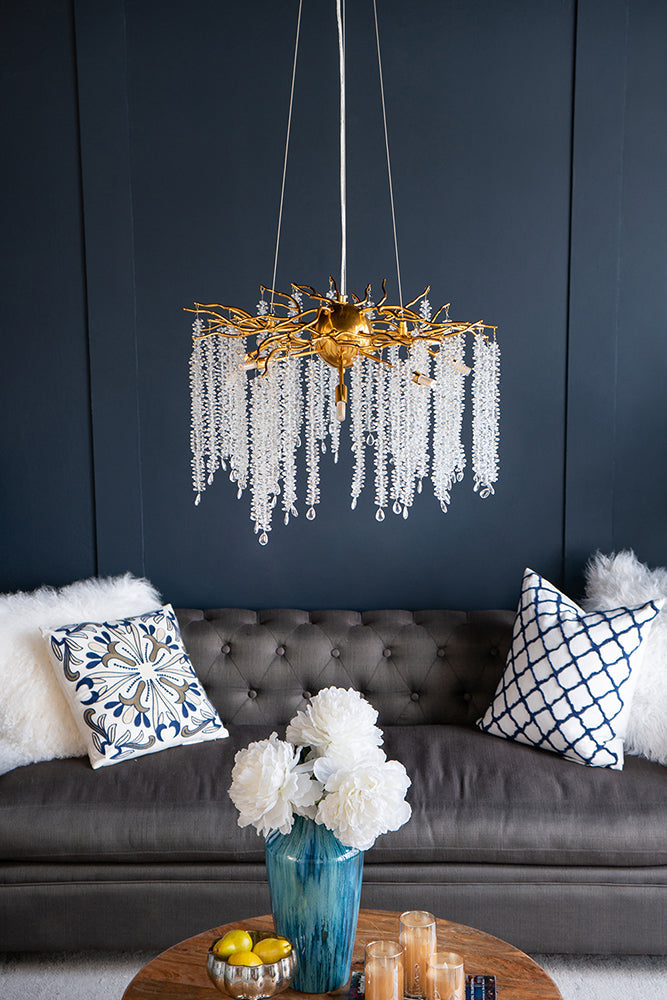 A&B Home Bundle of 3 24" x 20" Gold and Clear With Strands Droplets Chandelier