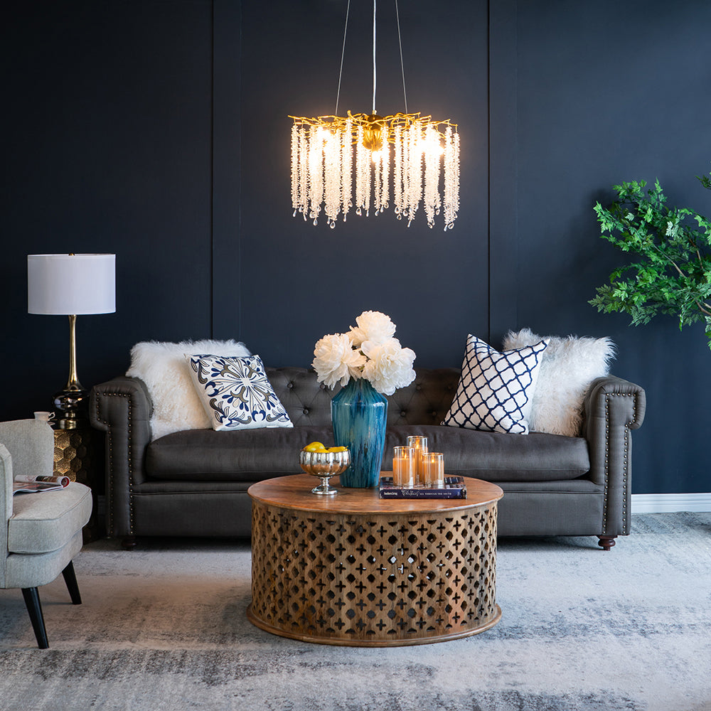 A&B Home Bundle of 3 24" x 20" Gold and Clear With Strands Droplets Chandelier