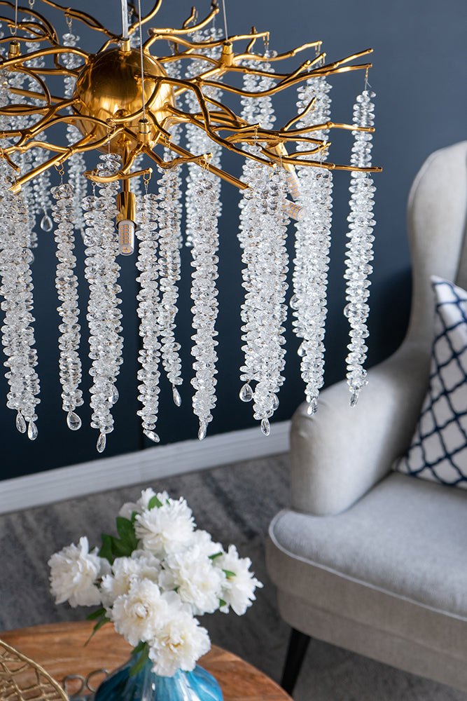 A&B Home Bundle of 3 24" x 20" Gold and Clear With Strands Droplets Chandelier