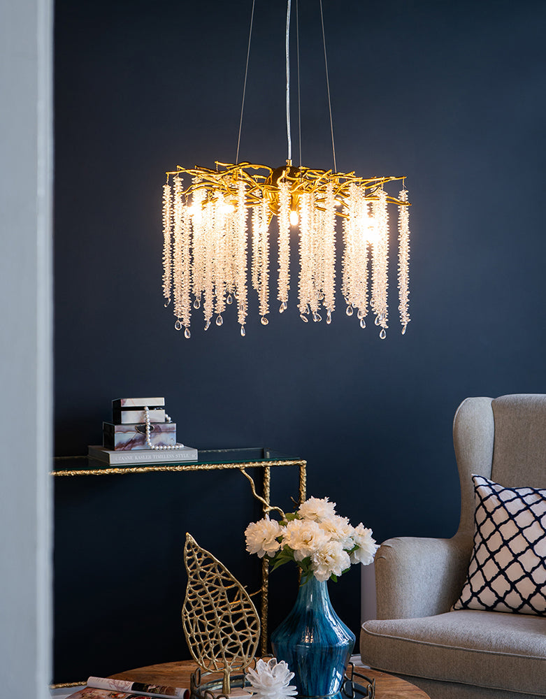 A&B Home Bundle of 3 24" x 20" Gold and Clear With Strands Droplets Chandelier