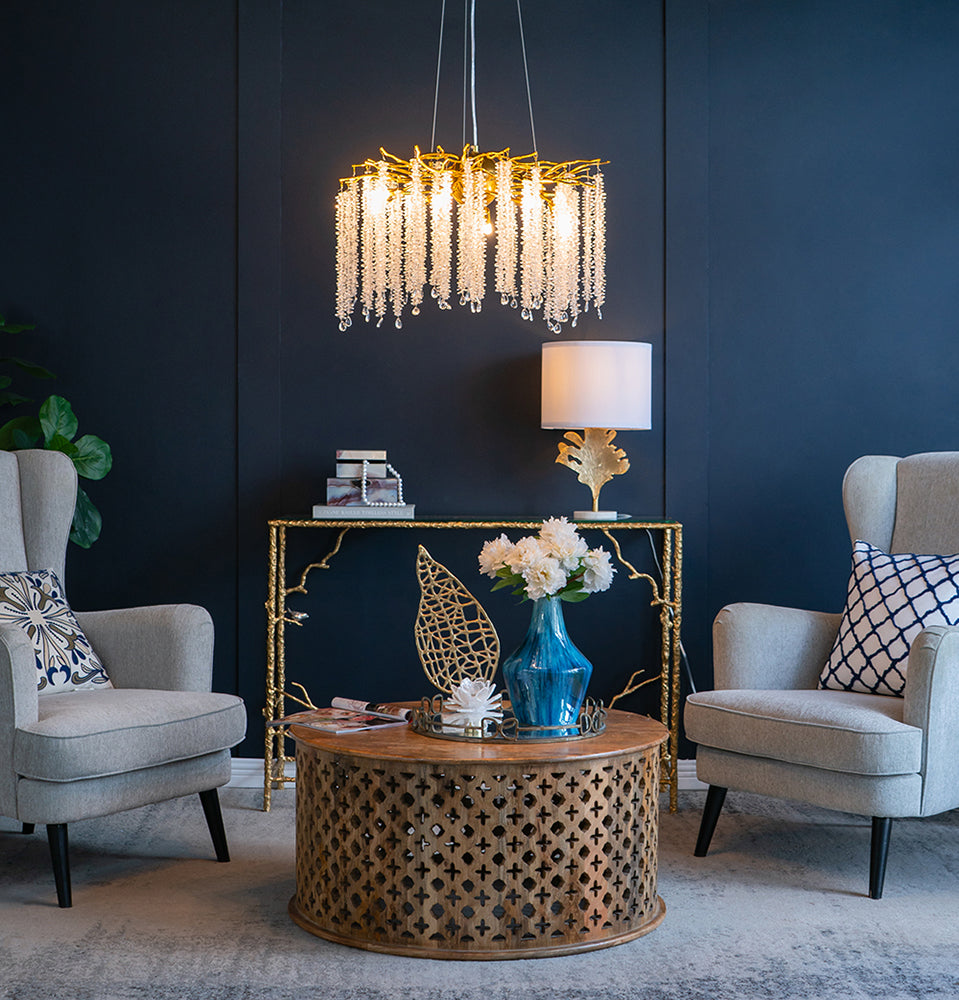 A&B Home Bundle of 3 24" x 20" Gold and Clear With Strands Droplets Chandelier