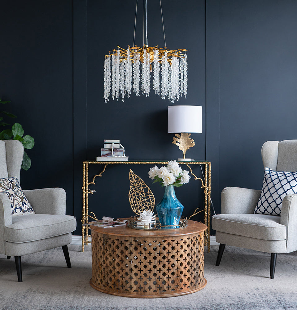 A&B Home Bundle of 3 24" x 20" Gold and Clear With Strands Droplets Chandelier