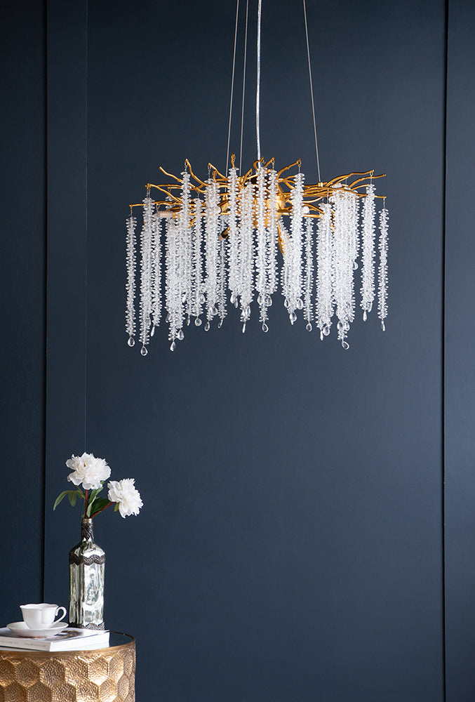 A&B Home Bundle of 3 24" x 20" Gold and Clear With Strands Droplets Chandelier