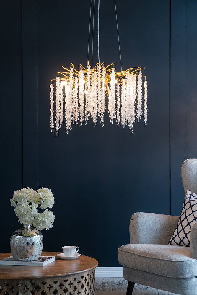 A&B Home Bundle of 3 24" x 20" Gold and Clear With Strands Droplets Chandelier
