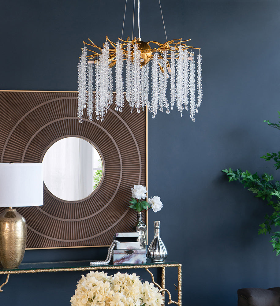 A&B Home Bundle of 3 24" x 20" Gold and Clear With Strands Droplets Chandelier