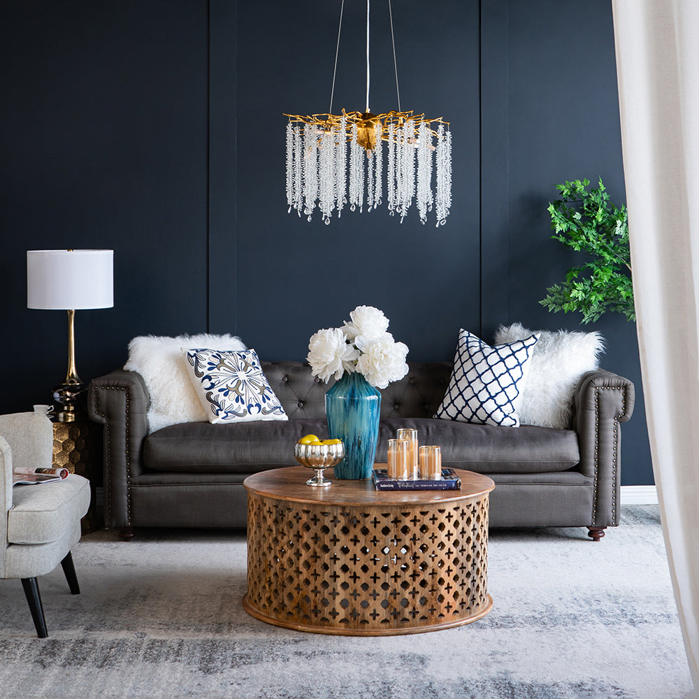 A&B Home Bundle of 3 24" x 20" Gold and Clear With Strands Droplets Chandelier