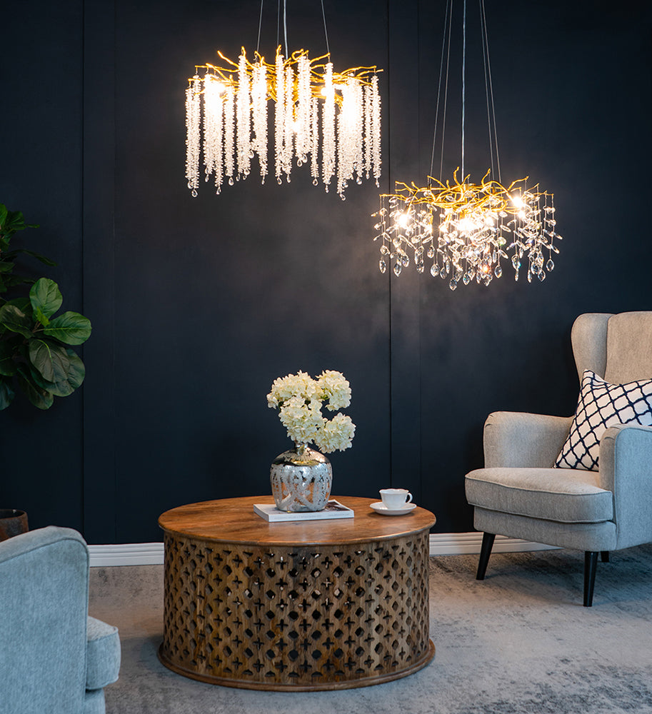 A&B Home Bundle of 3 24" x 20" Gold and Clear With Strands Droplets Chandelier