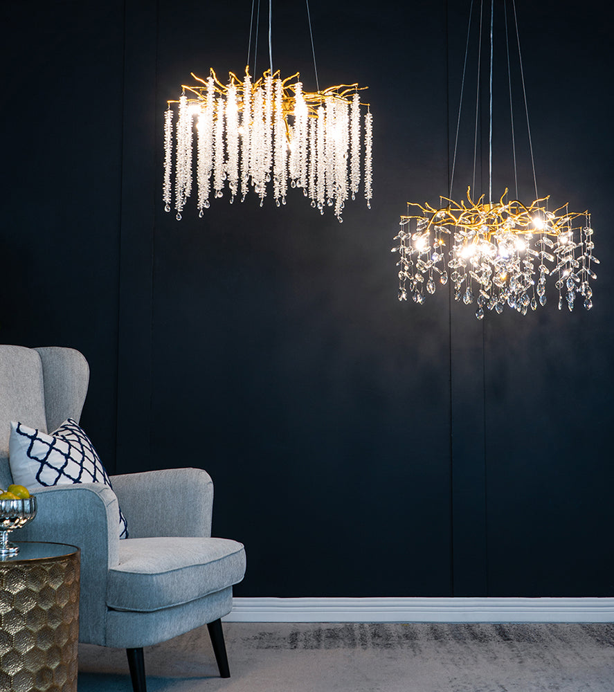 A&B Home Bundle of 3 24" x 20" Gold and Clear With Strands Droplets Chandelier
