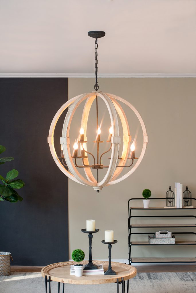 A&B Home Bundle of 3 32" x 35" White and Wood Chandelier