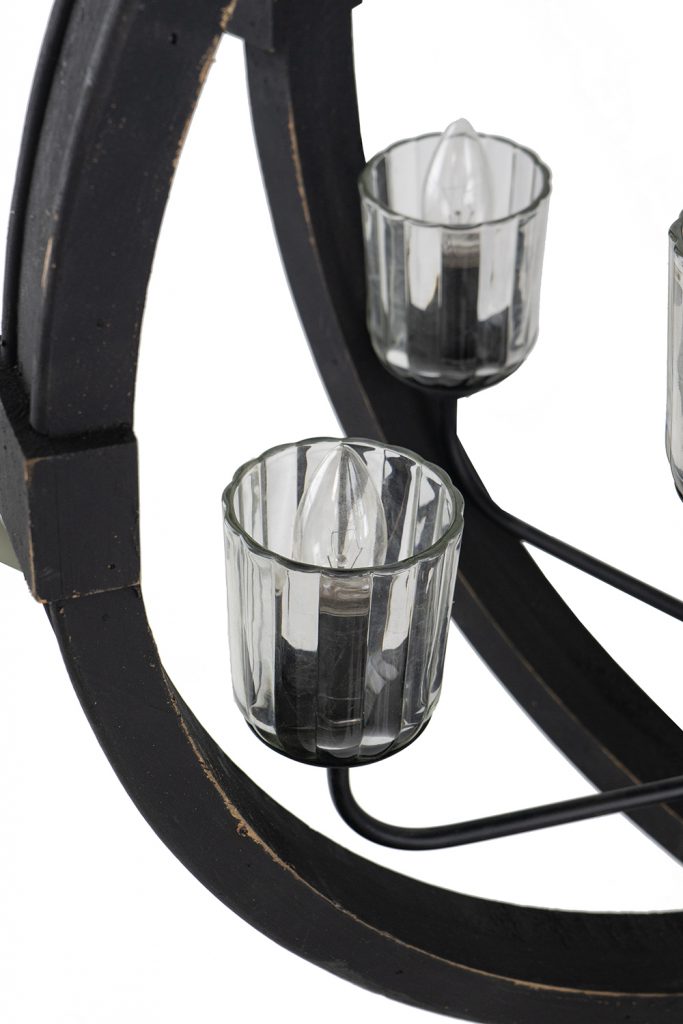 A&B Home Bundle of 3 Reider 32" x 34" 8-Light Round Black Wooden Chandelier With Glass