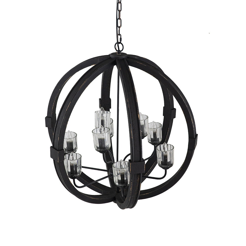 A&B Home Bundle of 3 Reider 32" x 34" 8-Light Round Black Wooden Chandelier With Glass