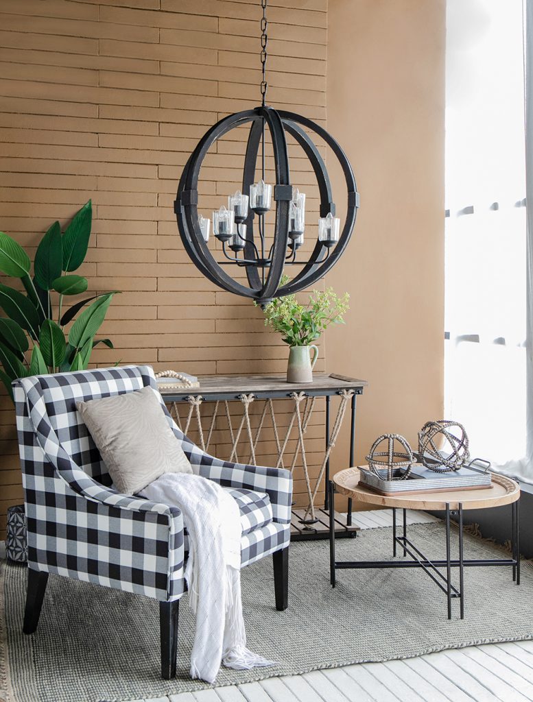 A&B Home Bundle of 3 Reider 32" x 34" 8-Light Round Black Wooden Chandelier With Glass