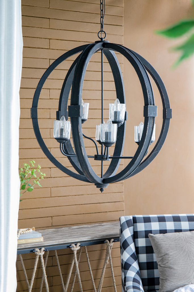 A&B Home Bundle of 3 Reider 32" x 34" 8-Light Round Black Wooden Chandelier With Glass