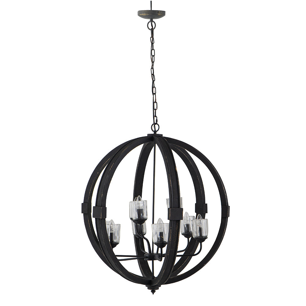 A&B Home Bundle of 3 Reider 32" x 34" 8-Light Round Black Wooden Chandelier With Glass
