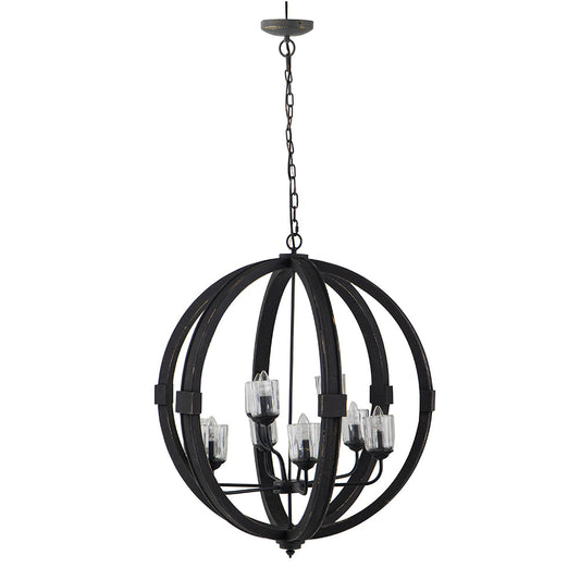 A&B Home Bundle of 3 Reider 32" x 34" 8-Light Round Black Wooden Chandelier With Glass