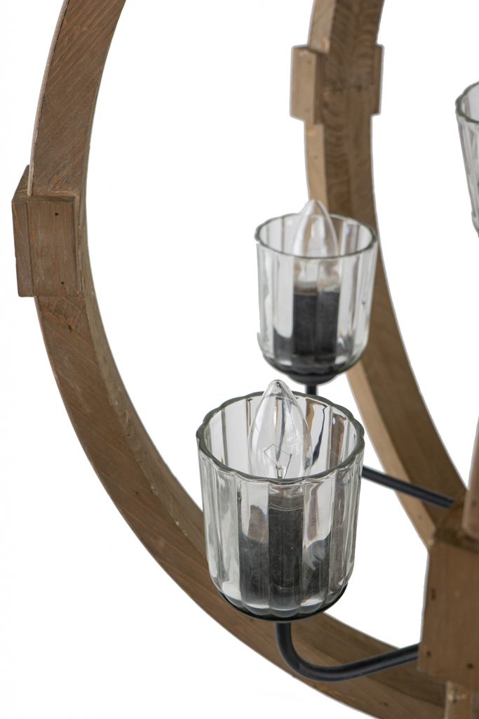 A&B Home Bundle of 3 Reider 32" x 34" 9-Light Round Natural Brown Wooden Chandelier With Glass