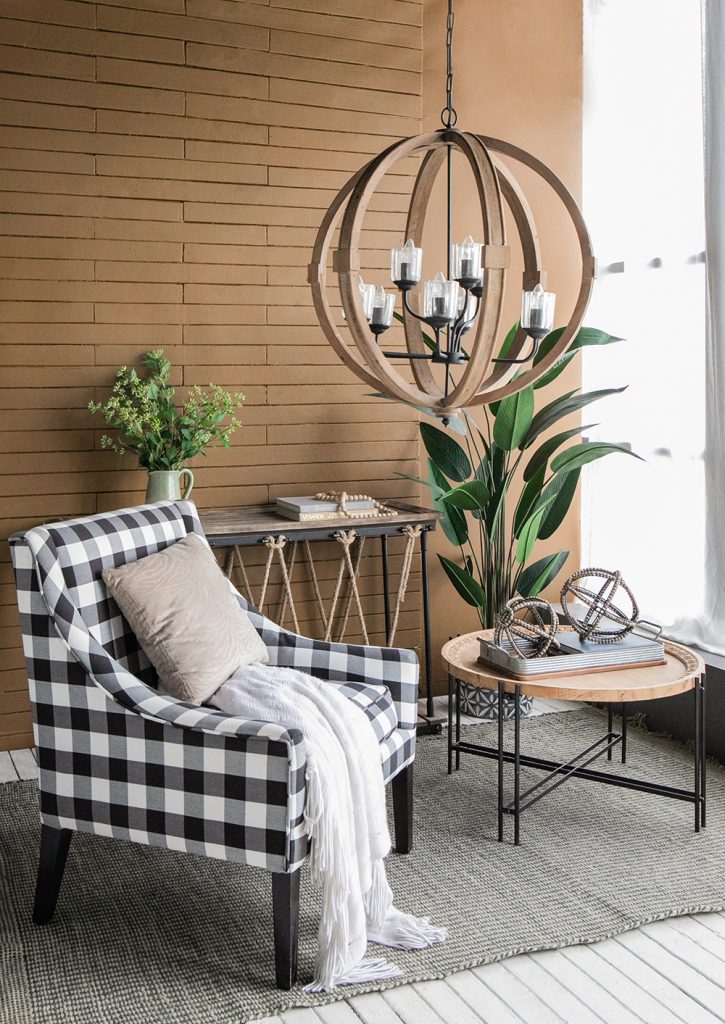 A&B Home Bundle of 3 Reider 32" x 34" 9-Light Round Natural Brown Wooden Chandelier With Glass