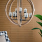 A&B Home Bundle of 3 Reider 32" x 34" 9-Light Round Natural Brown Wooden Chandelier With Glass