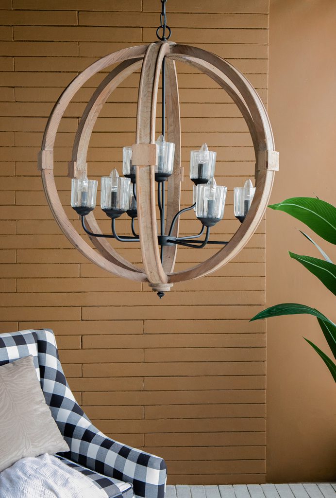 A&B Home Bundle of 3 Reider 32" x 34" 9-Light Round Natural Brown Wooden Chandelier With Glass