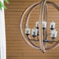 A&B Home Bundle of 3 Reider 32" x 34" 9-Light Round Natural Brown Wooden Chandelier With Glass