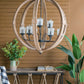 A&B Home Bundle of 3 Reider 32" x 34" 9-Light Round Natural Brown Wooden Chandelier With Glass