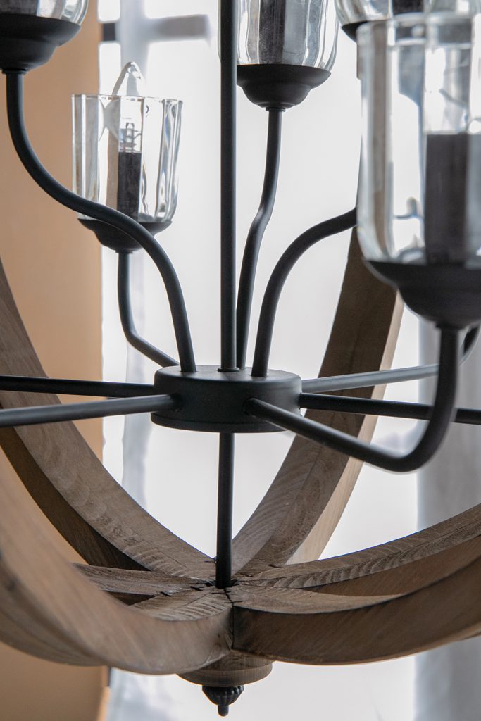 A&B Home Bundle of 3 Reider 32" x 34" 9-Light Round Natural Brown Wooden Chandelier With Glass