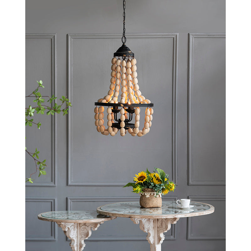 A&B Home Bundle of 4 19" x 33" 4-Light White Beaded Chandelier With Black Metal Frame