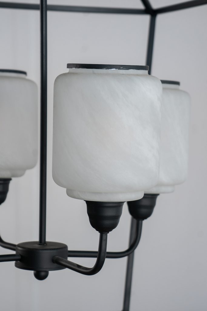 A&B Home Bundle of 4 22" x 34" 4-Light Geometric Shape Black Metal Frame and Opaque Glass Chandelier