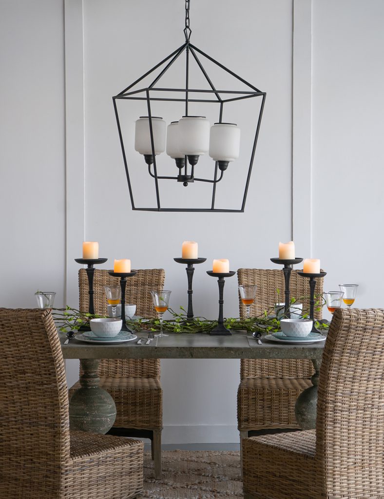A&B Home Bundle of 4 22" x 34" 4-Light Geometric Shape Black Metal Frame and Opaque Glass Chandelier
