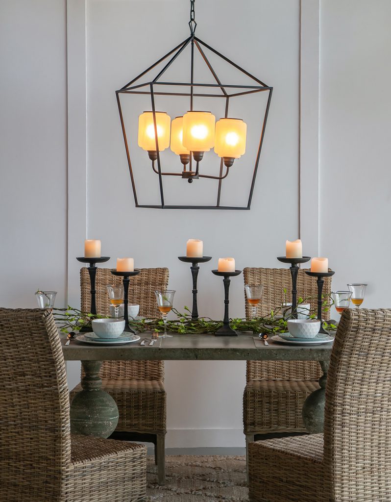 A&B Home Bundle of 4 22" x 34" 4-Light Geometric Shape Black Metal Frame and Opaque Glass Chandelier