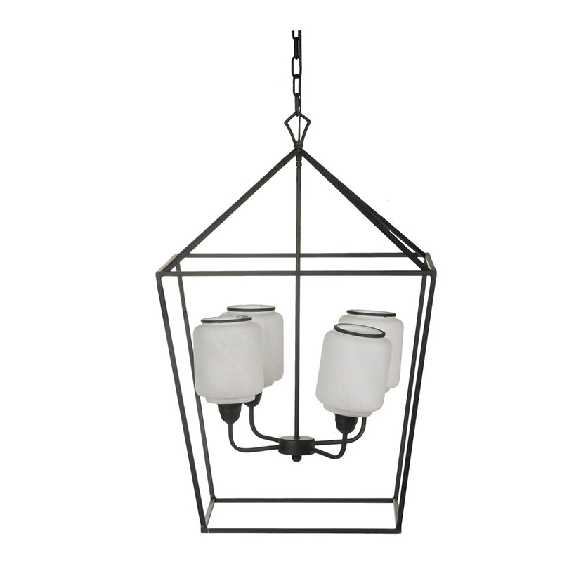 A&B Home Bundle of 4 22" x 34" 4-Light Geometric Shape Black Metal Frame and Opaque Glass Chandelier