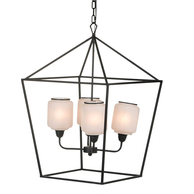 A&B Home Bundle of 4 22" x 34" 4-Light Geometric Shape Black Metal Frame and Opaque Glass Chandelier