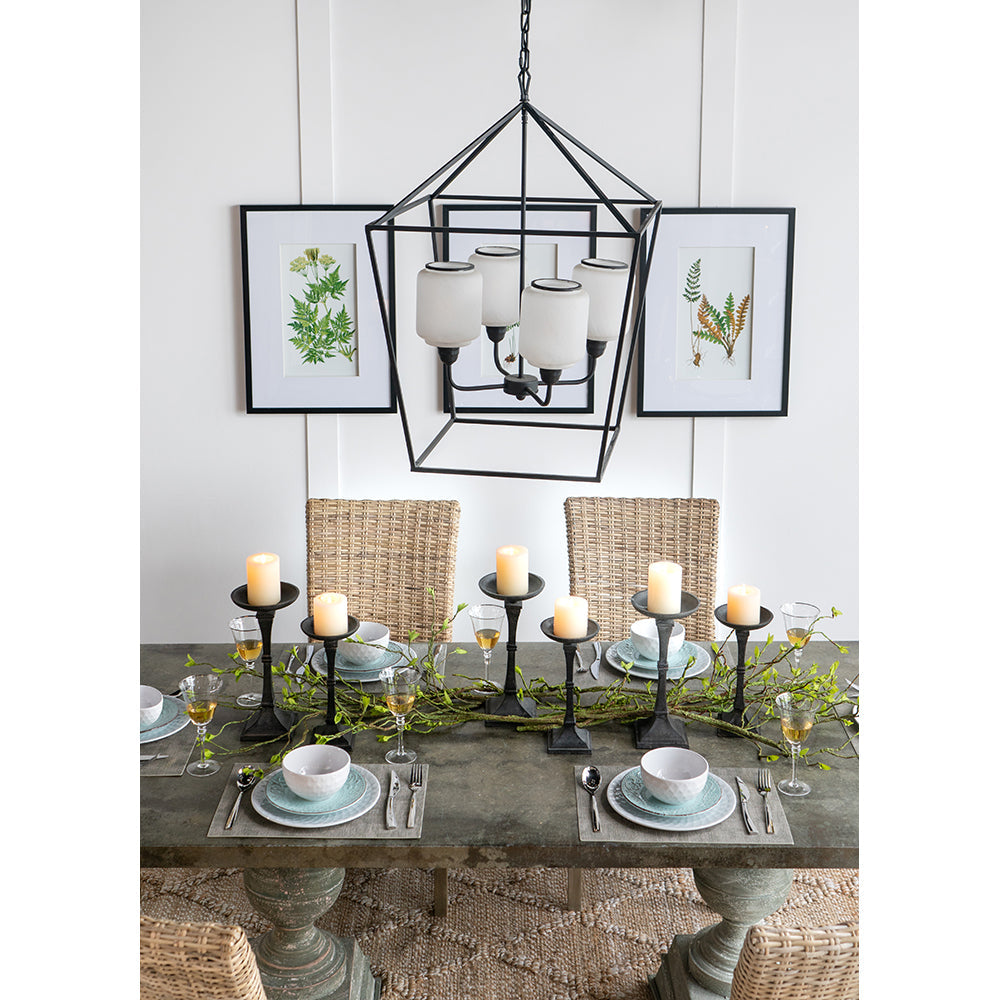 A&B Home Bundle of 4 22" x 34" 4-Light Geometric Shape Black Metal Frame and Opaque Glass Chandelier