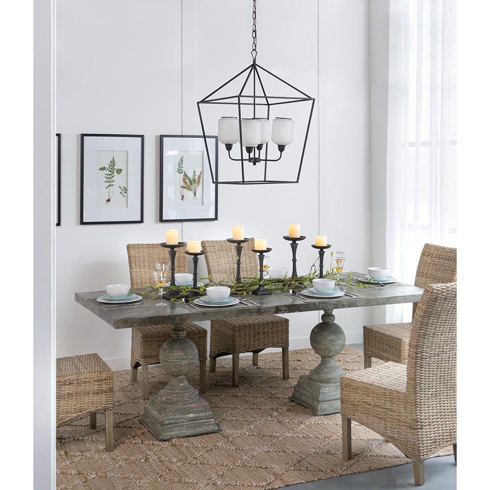 A&B Home Bundle of 4 22" x 34" 4-Light Geometric Shape Black Metal Frame and Opaque Glass Chandelier