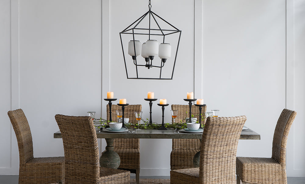 A&B Home Bundle of 4 22" x 34" 4-Light Geometric Shape Black Metal Frame and Opaque Glass Chandelier