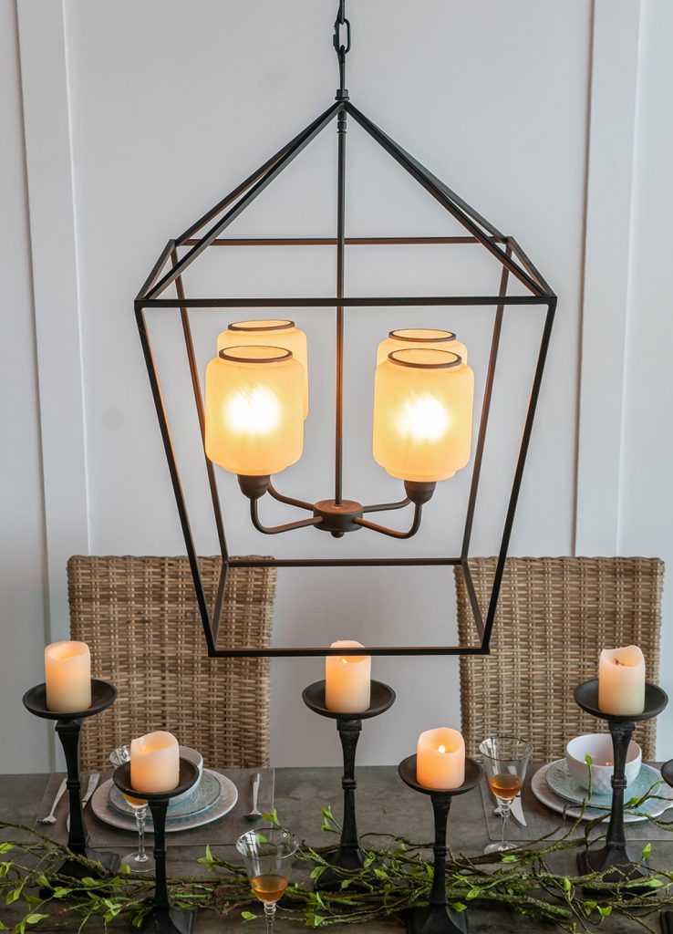 A&B Home Bundle of 4 22" x 34" 4-Light Geometric Shape Black Metal Frame and Opaque Glass Chandelier