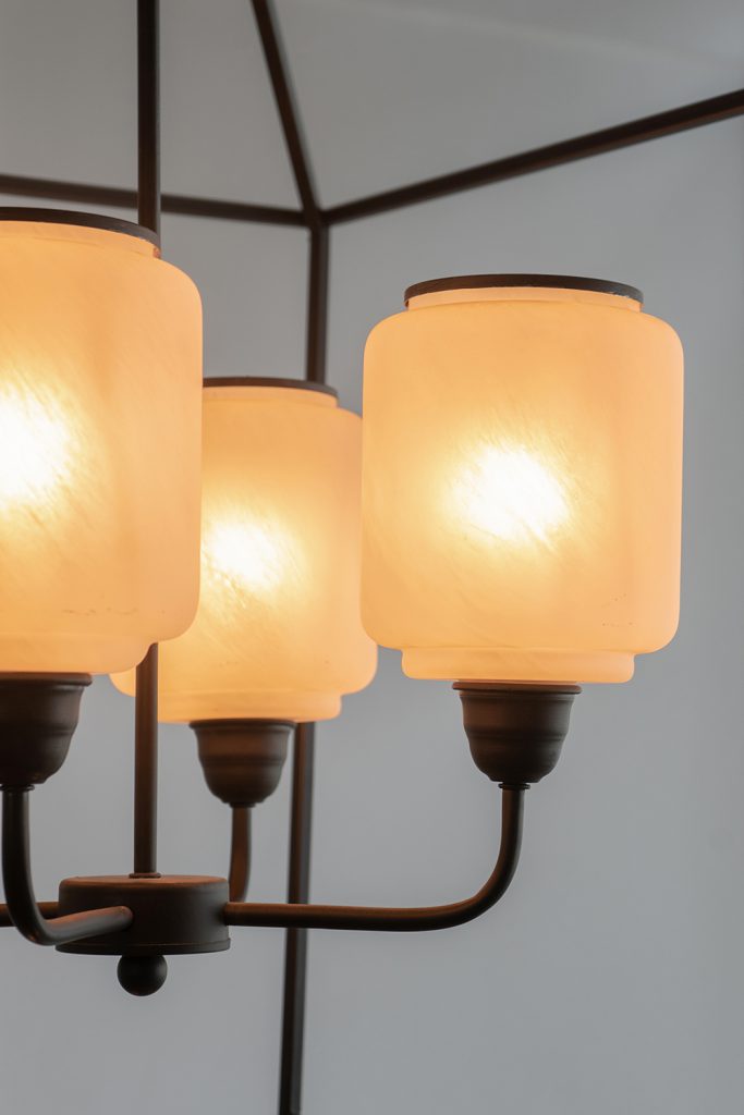 A&B Home Bundle of 4 22" x 34" 4-Light Geometric Shape Black Metal Frame and Opaque Glass Chandelier