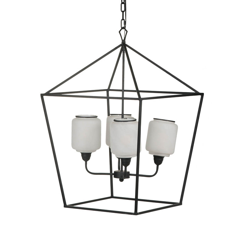 A&B Home Bundle of 4 22" x 34" 4-Light Geometric Shape Black Metal Frame and Opaque Glass Chandelier