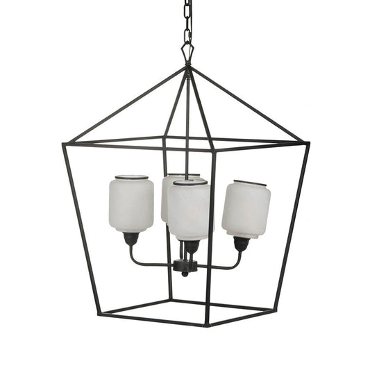 A&B Home Bundle of 4 22" x 34" 4-Light Geometric Shape Black Metal Frame and Opaque Glass Chandelier