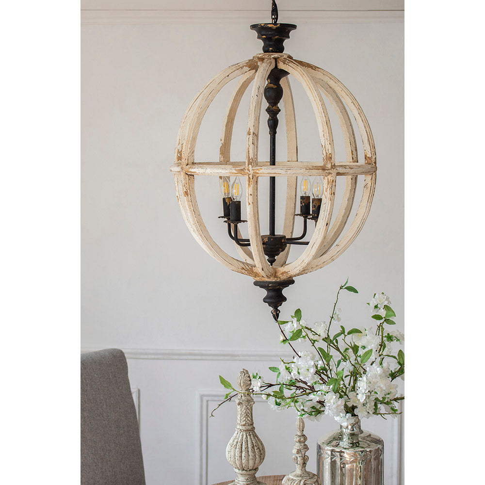 A&B Home Bundle of 4 24" x 34" 4-Light Globe-Shaped Distressed White Wooden Chandelier