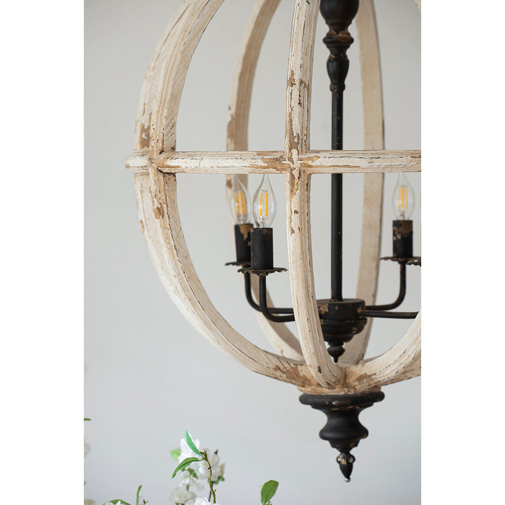 A&B Home Bundle of 4 24" x 34" 4-Light Globe-Shaped Distressed White Wooden Chandelier