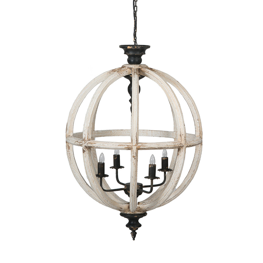 A&B Home Bundle of 4 24" x 34" 4-Light Globe-Shaped Distressed White Wooden Chandelier