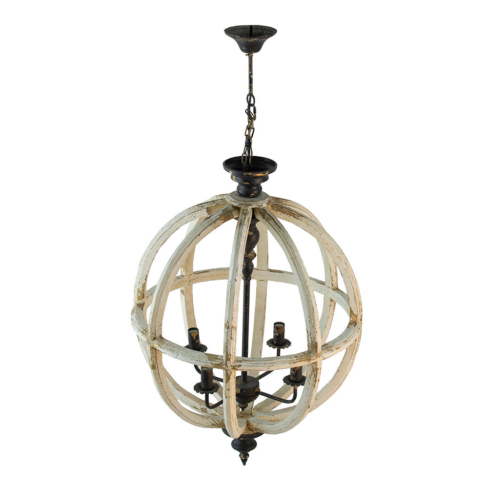 A&B Home Bundle of 4 24" x 34" 4-Light Globe-Shaped Distressed White Wooden Chandelier